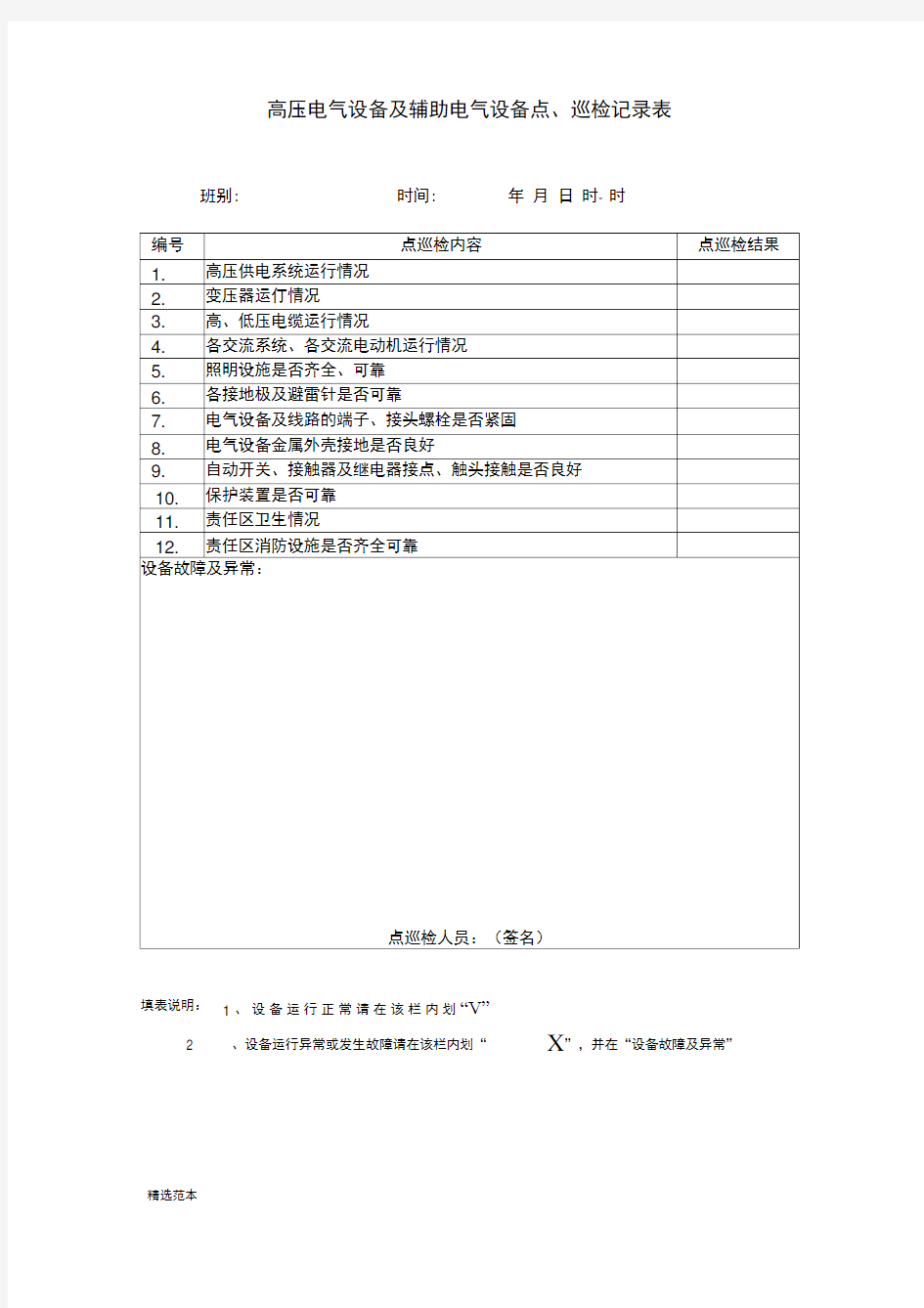 电气设备点、巡检记录表