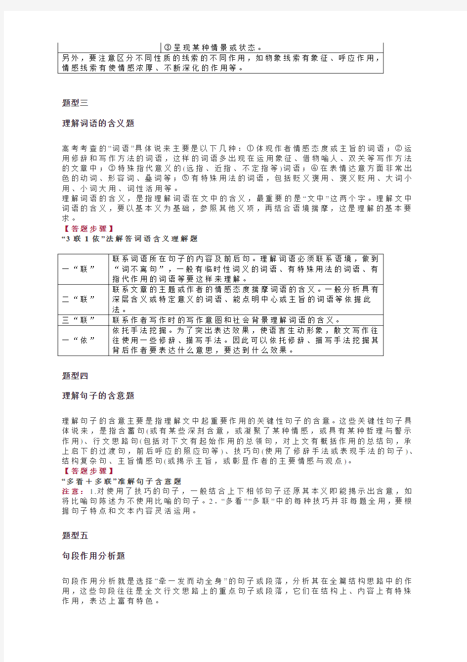 高考语文必备：散文答题模板