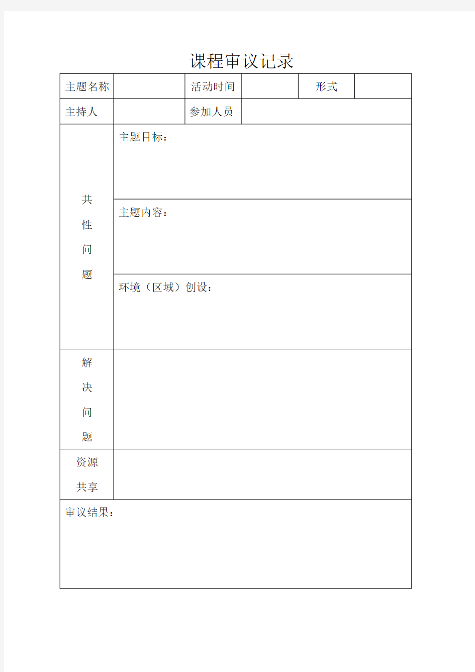 幼儿园课程审议记录表