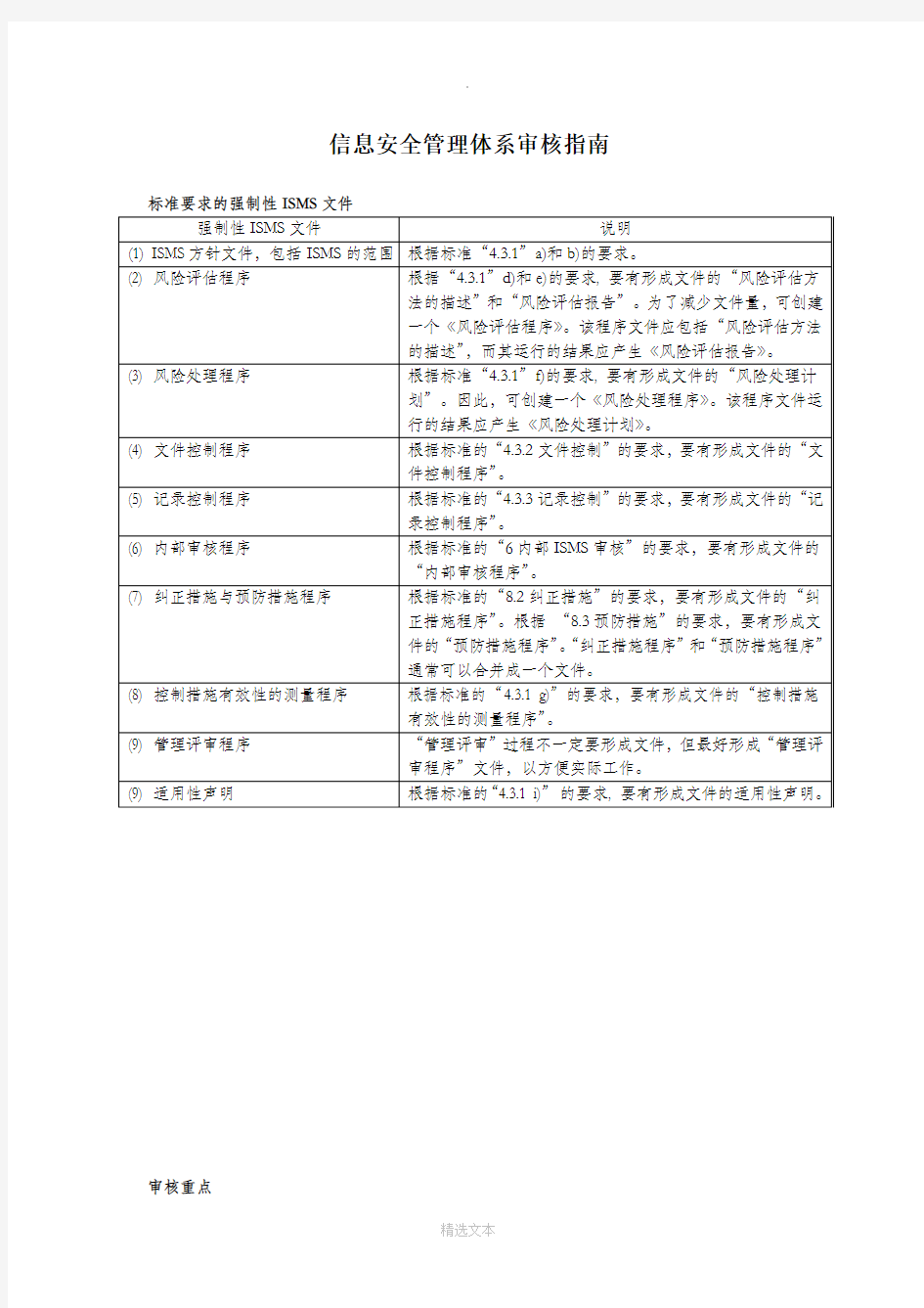 信息安全管理体系审核检查表