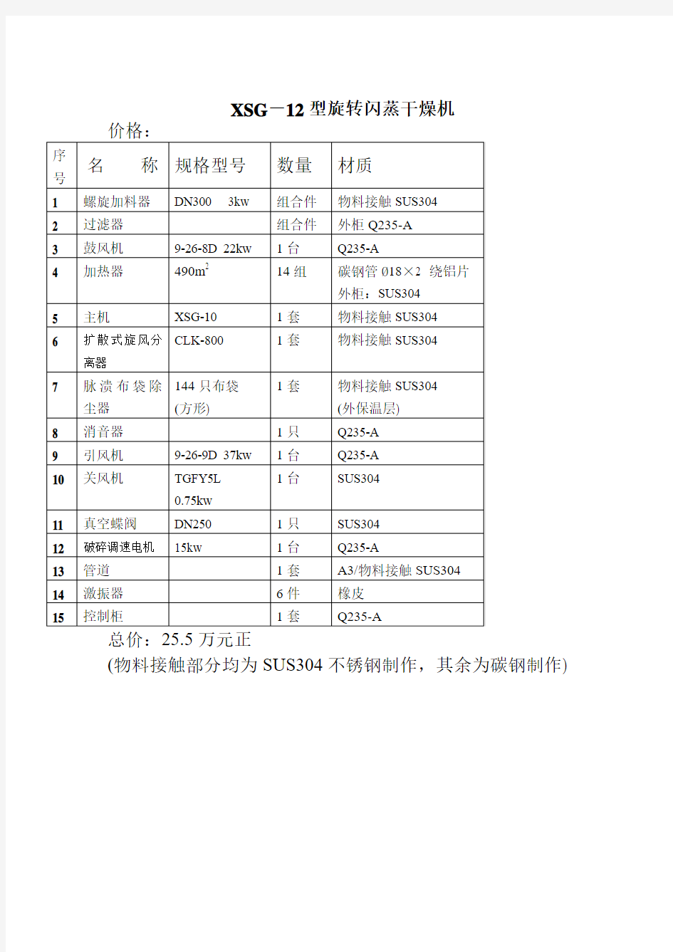 XSG-12型旋转闪蒸干燥机