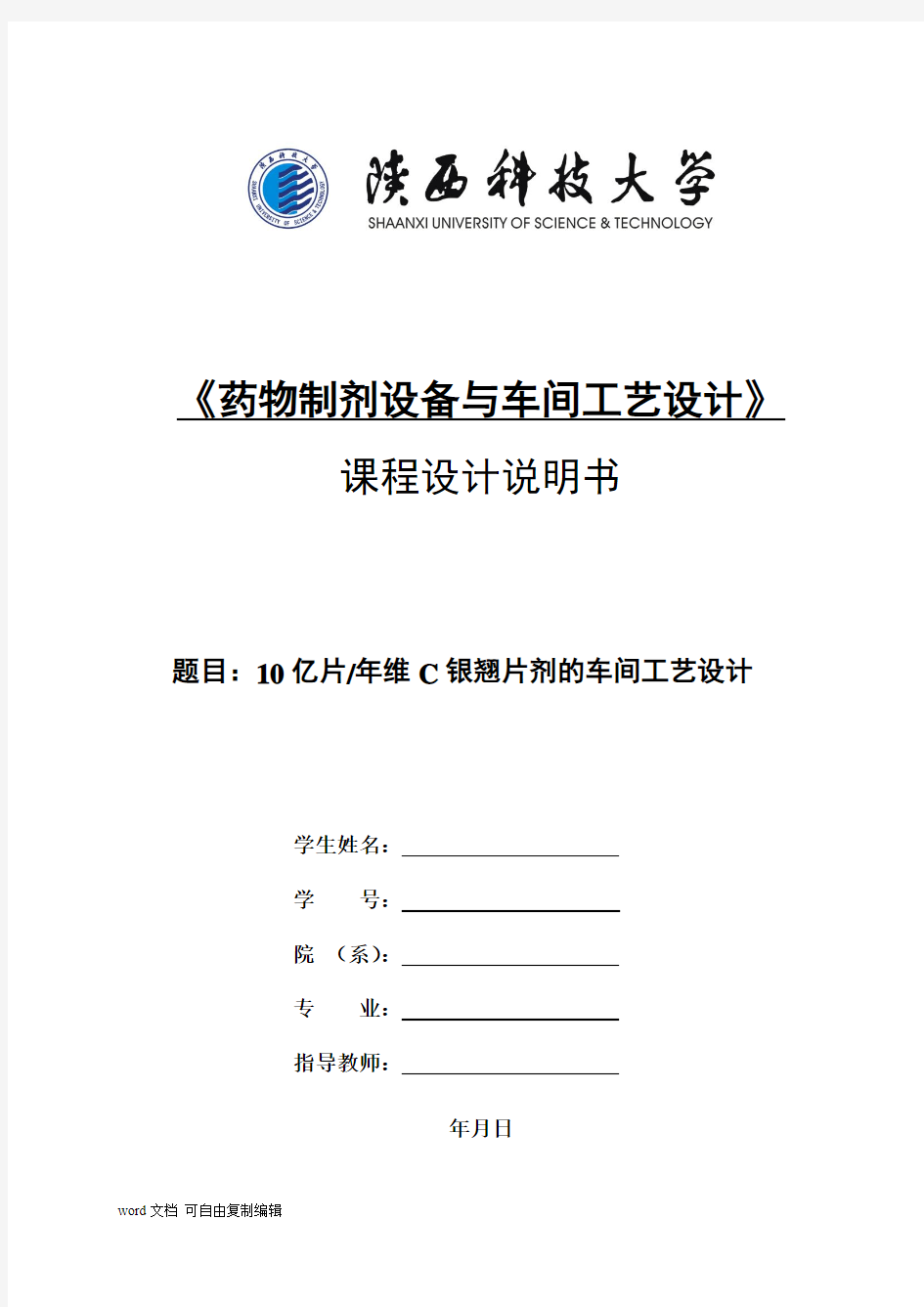 10亿片年维C银翘片剂的车间工艺设计