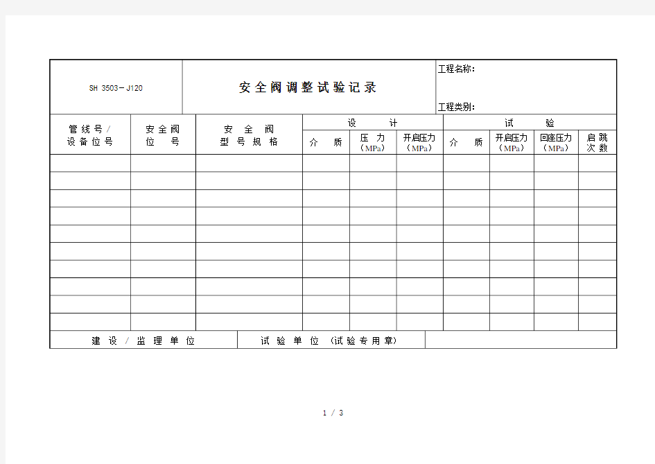 安全阀调整试验记录