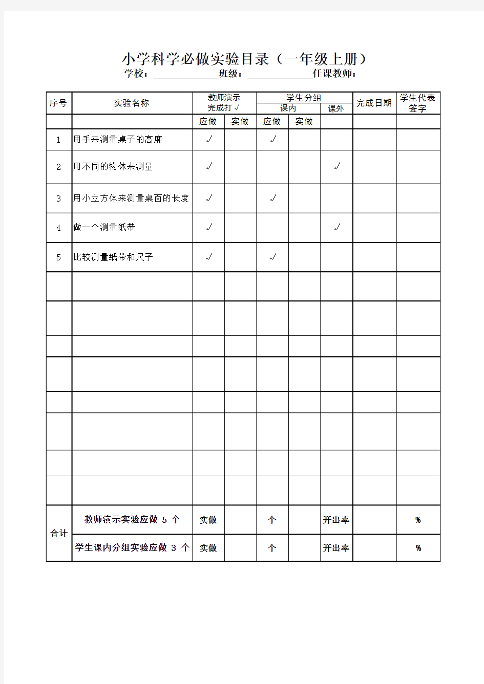 小学科学必做实验目录(2019年修订)