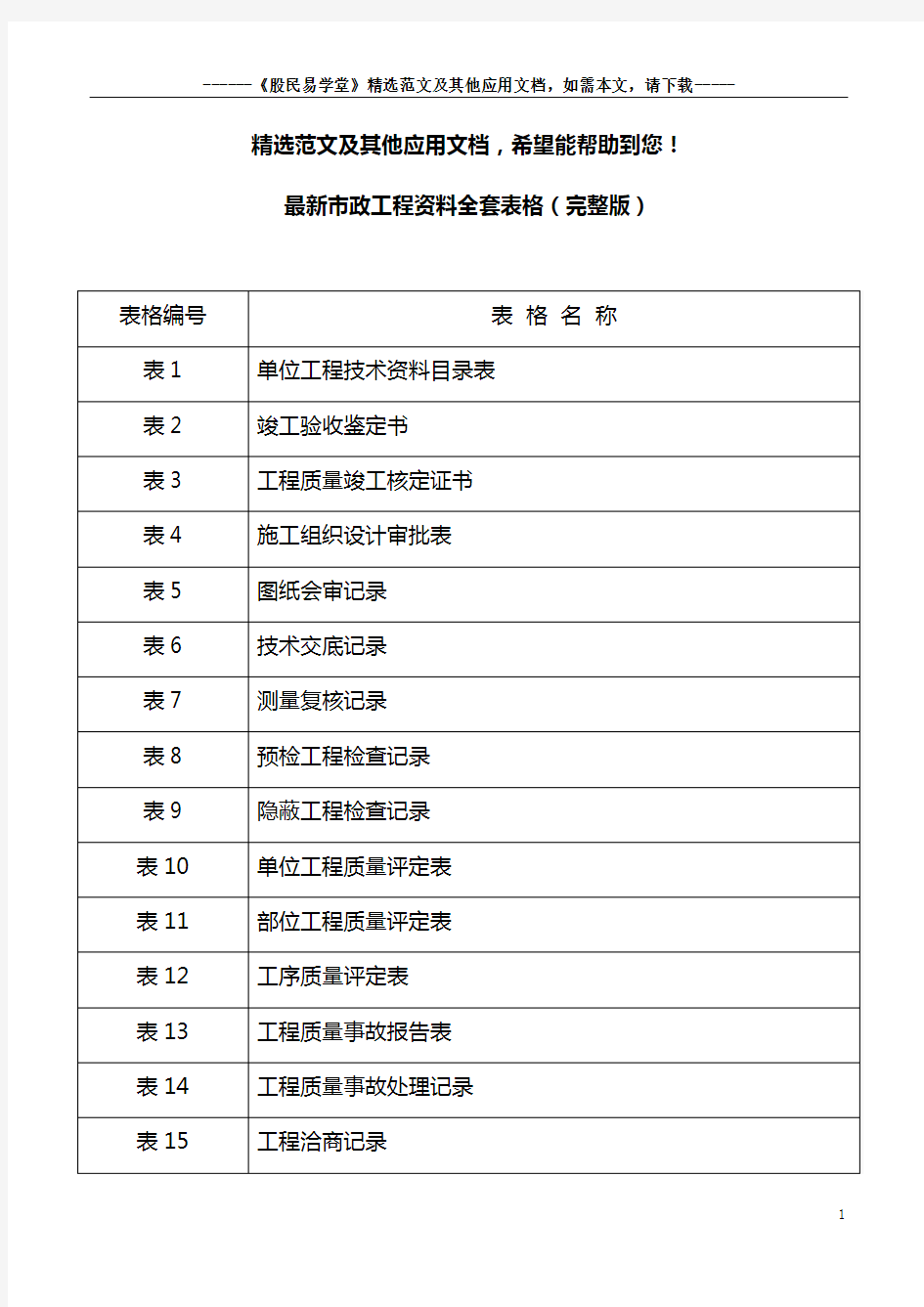 最新市政工程资料全套表格(完整版)