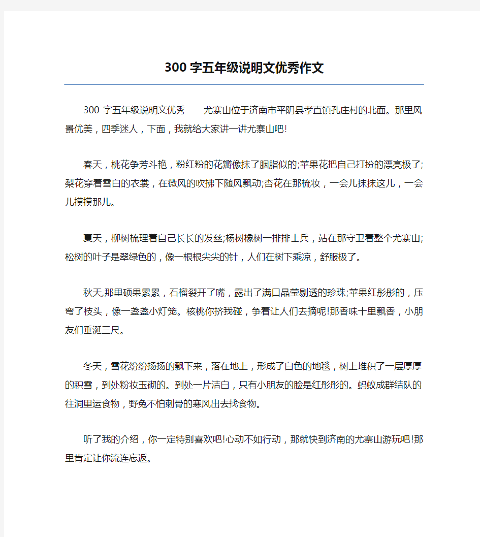 300字五年级说明文优秀作文