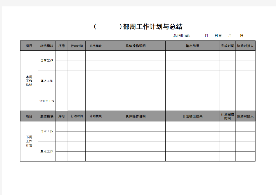 周计划总结模板