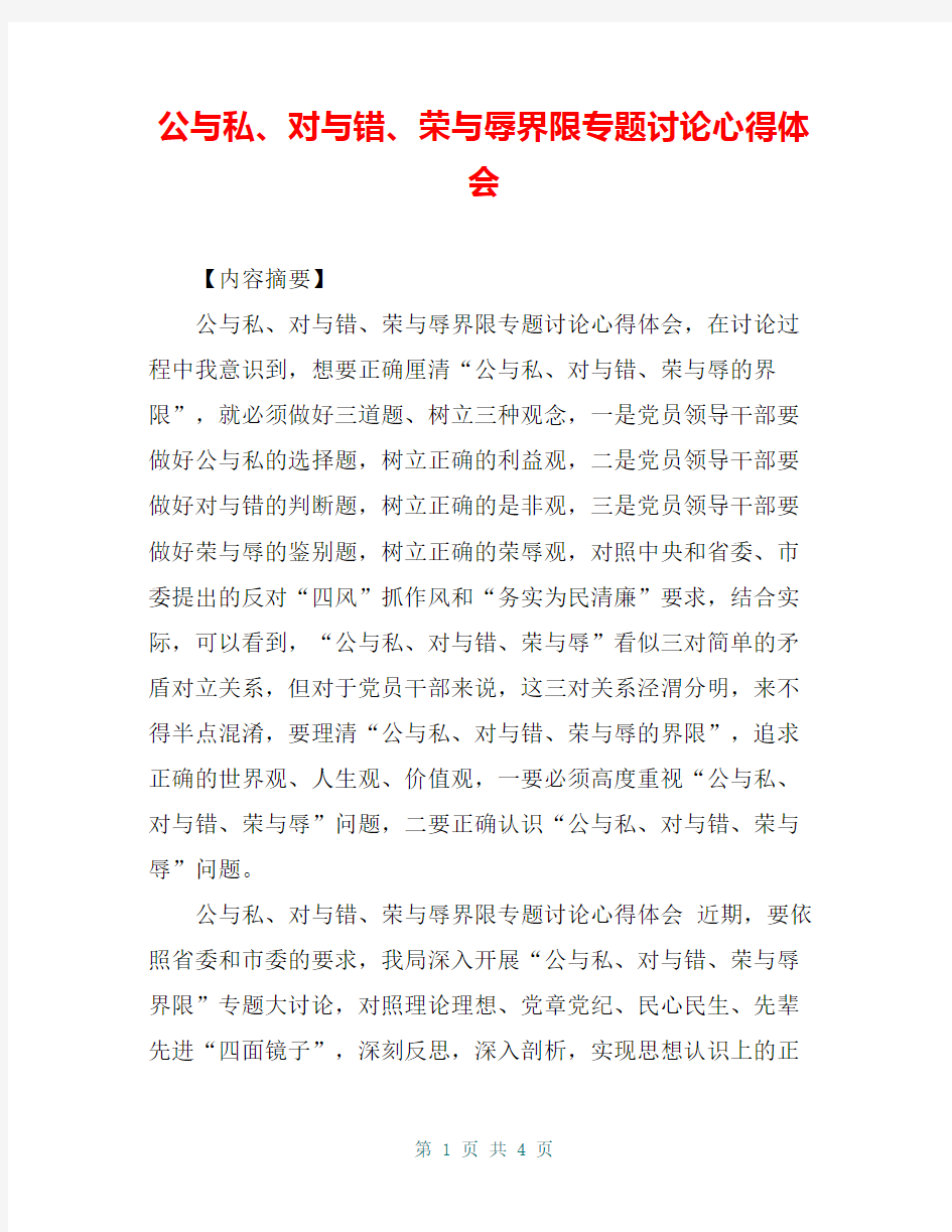 公与私、对与错、荣与辱界限专题讨论心得体会