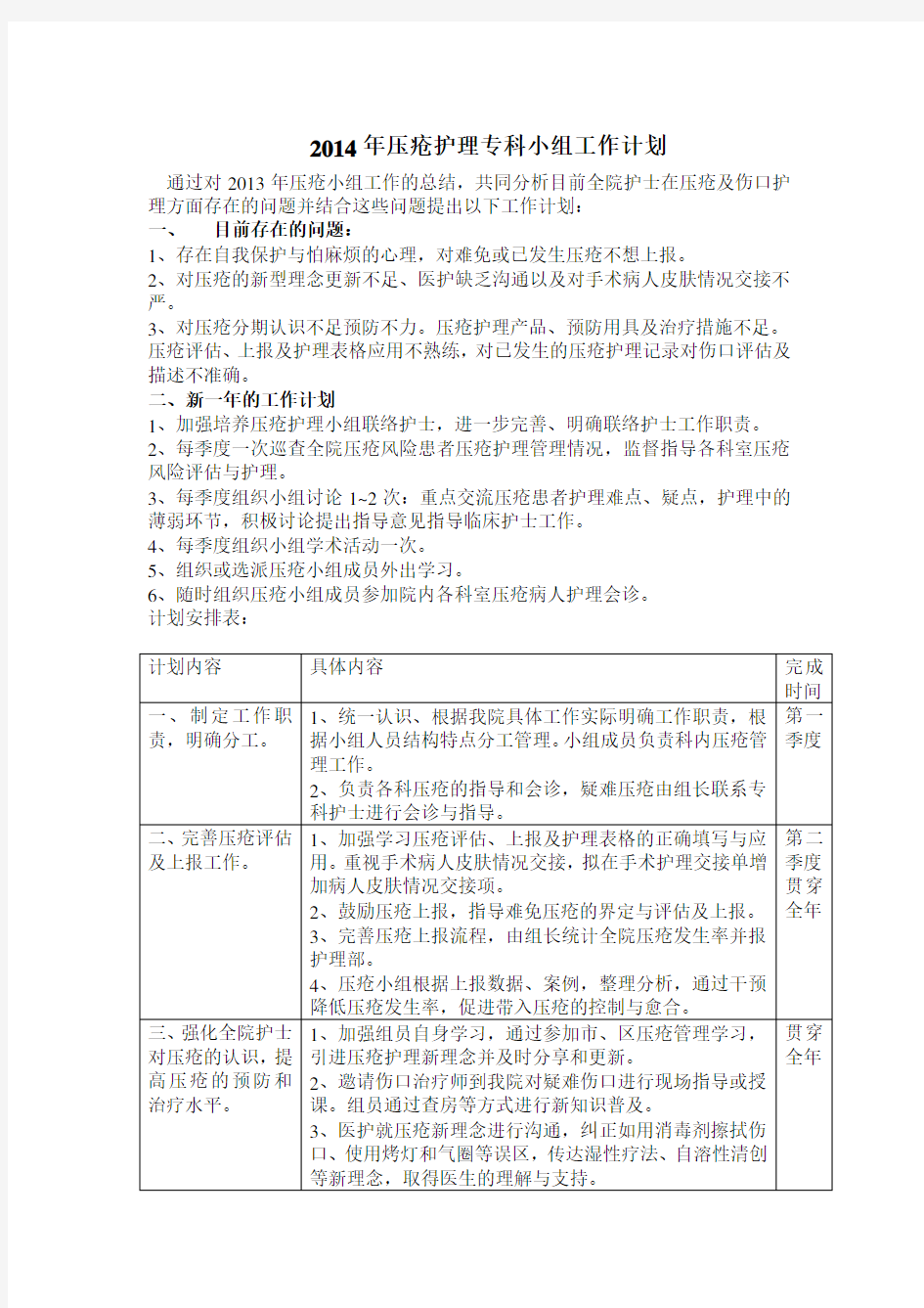 压疮护理专科小组工作计划