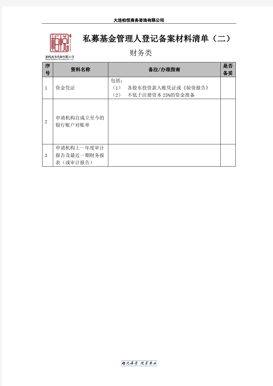 私募基金管理人登记备案材料清单