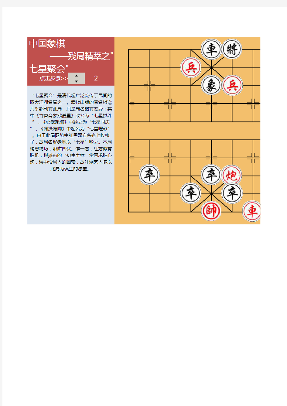 中国象棋残局-七星聚会(excel高级范例)