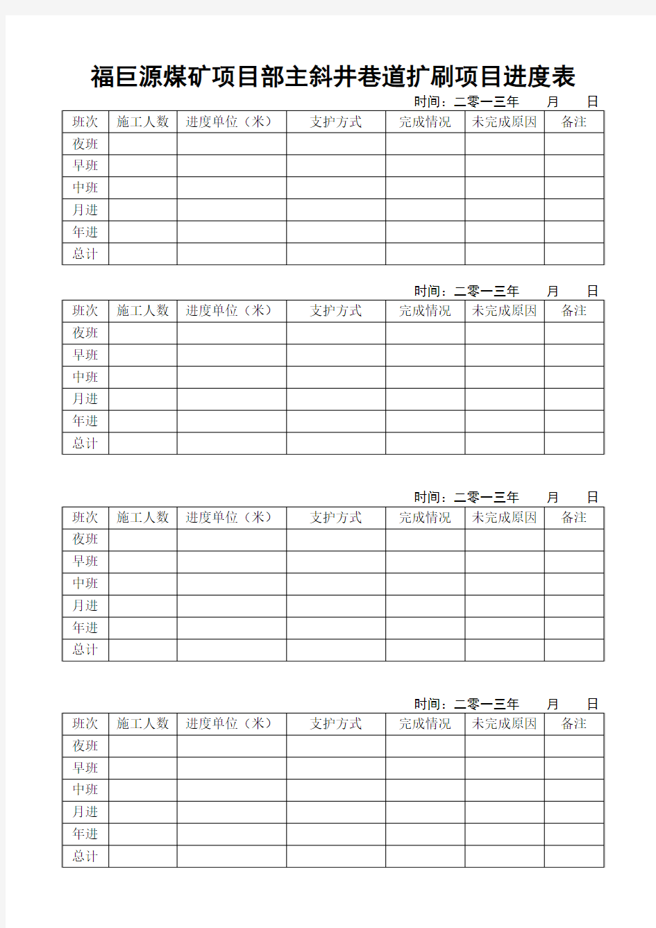 巷道扩刷井度表