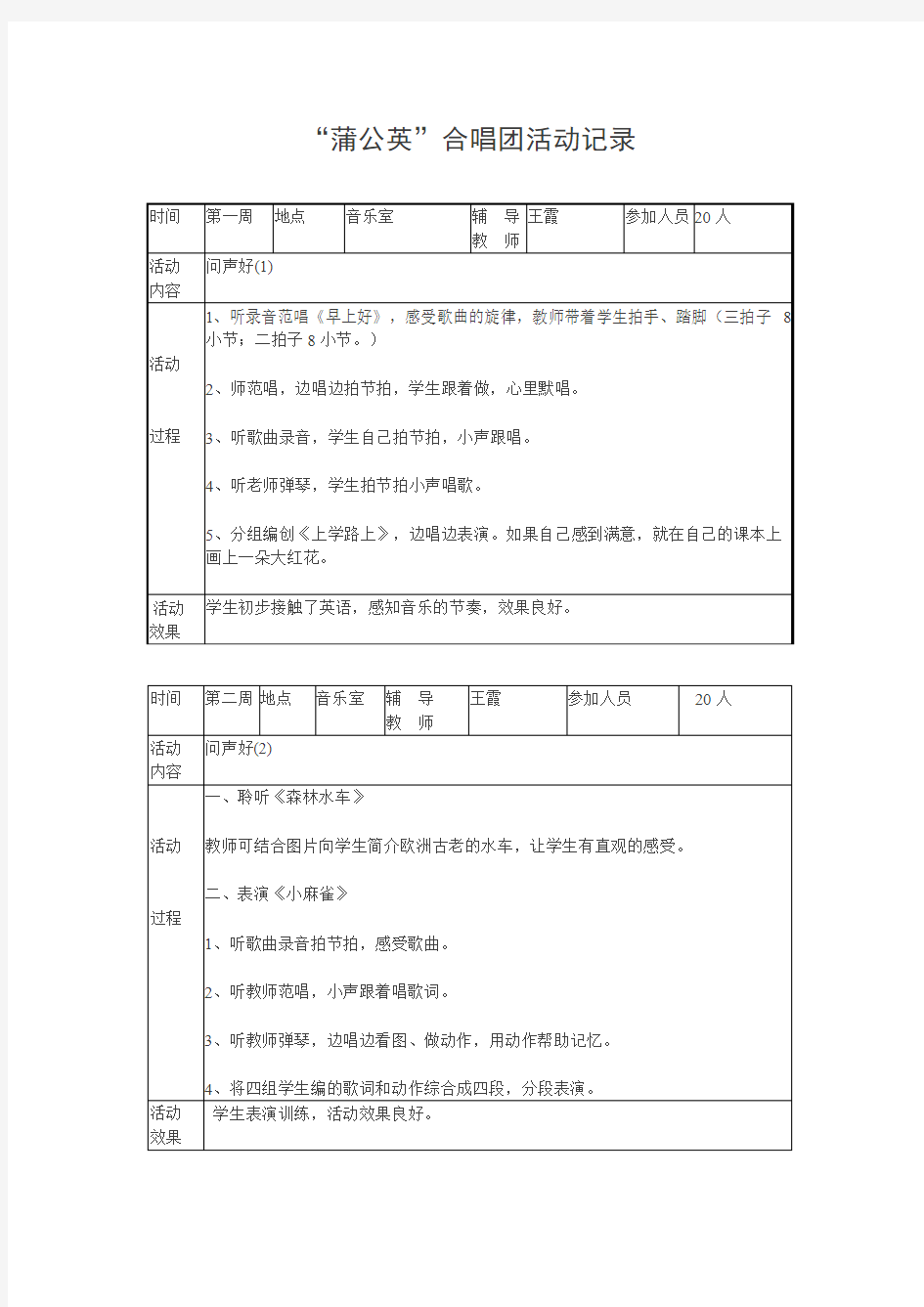 “蒲公英”合唱团活动记录