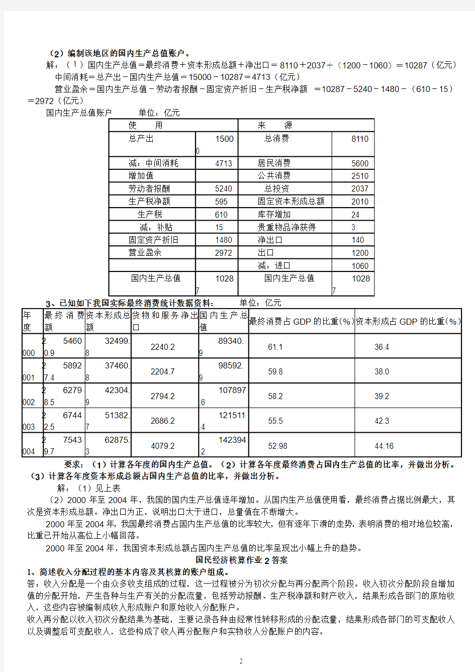 2011国民经济核算形成性考核作业册答案