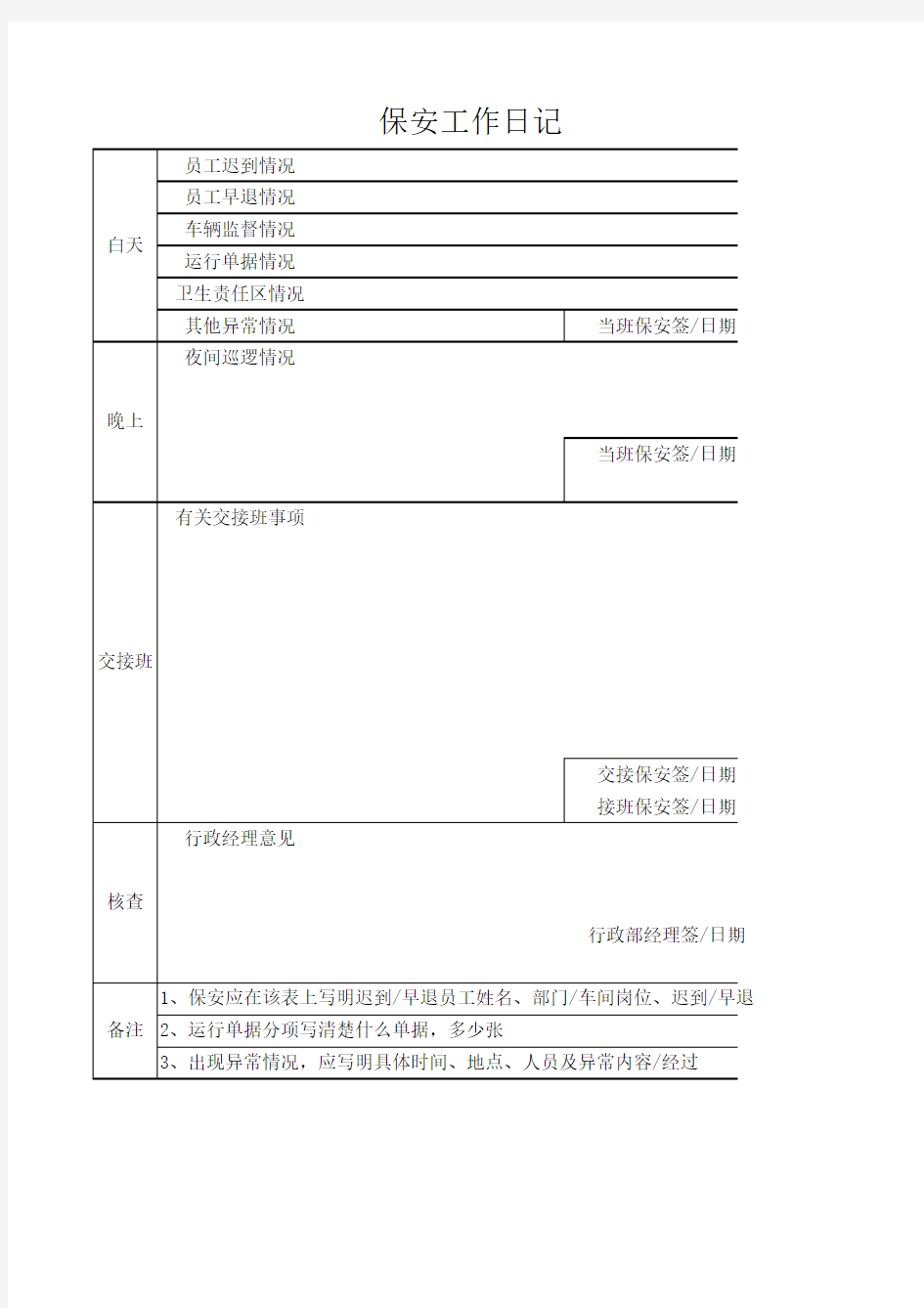 保安工作日记