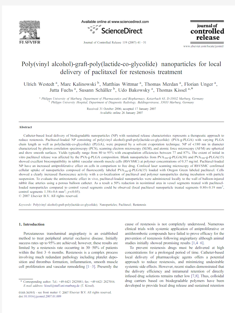 Poly(vinyl alcohol)-graft-poly(lactide-co-glycolide) nanoparticles for local