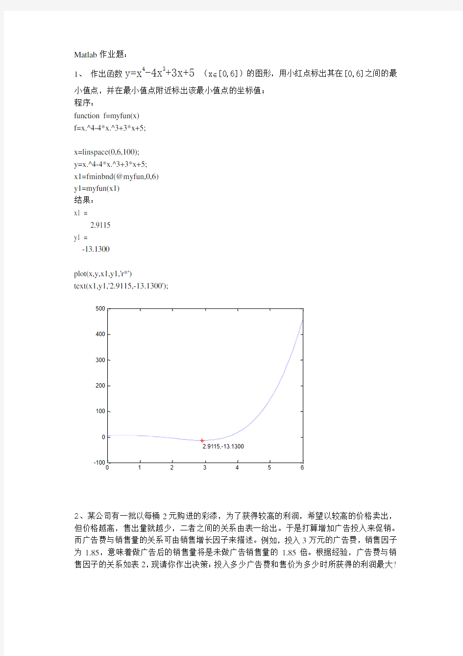 Matlab作业题