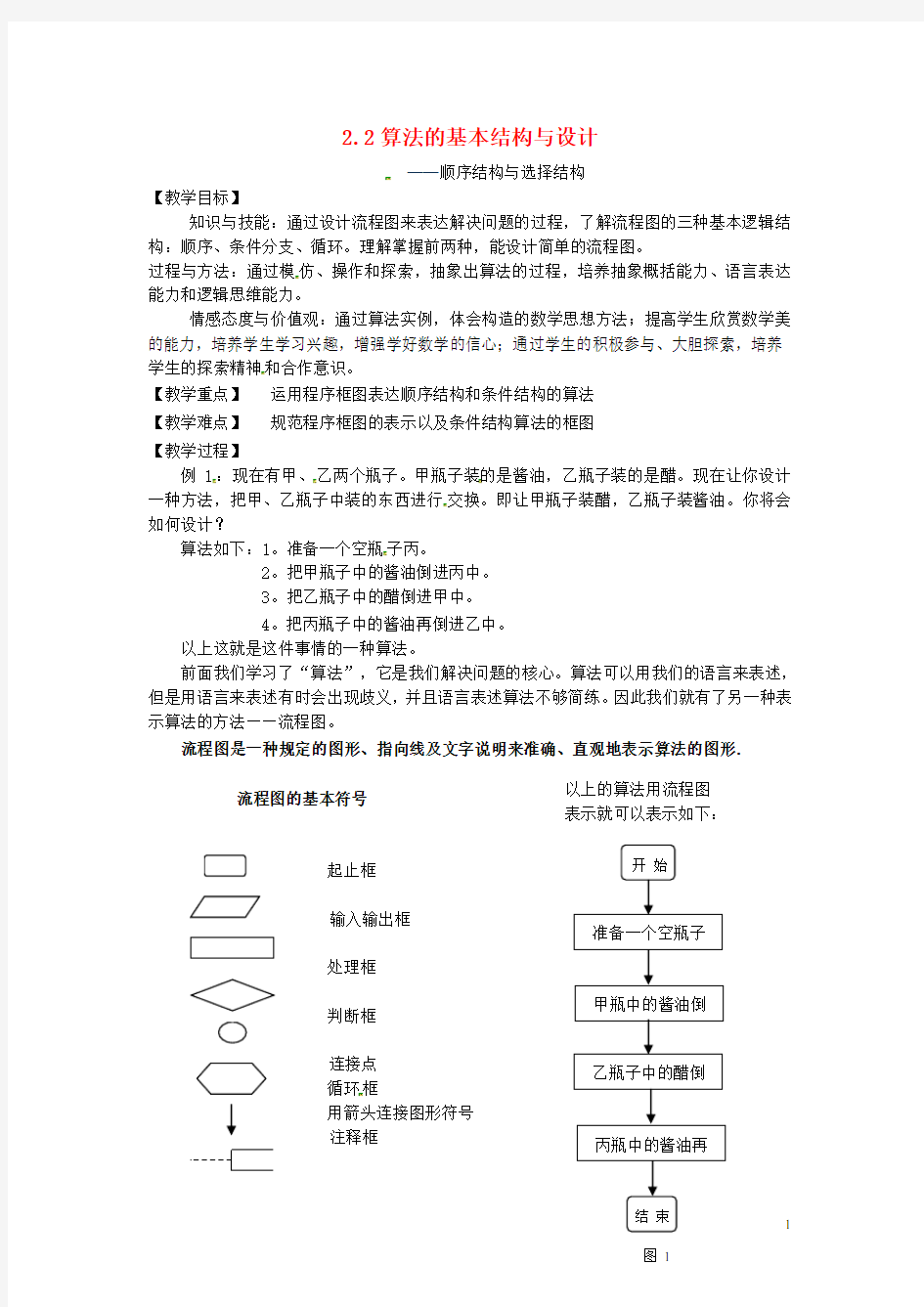 高中数学 2.2算法的基本结构及设计 顺序结构与选择结构教学设计 北师大版必修3