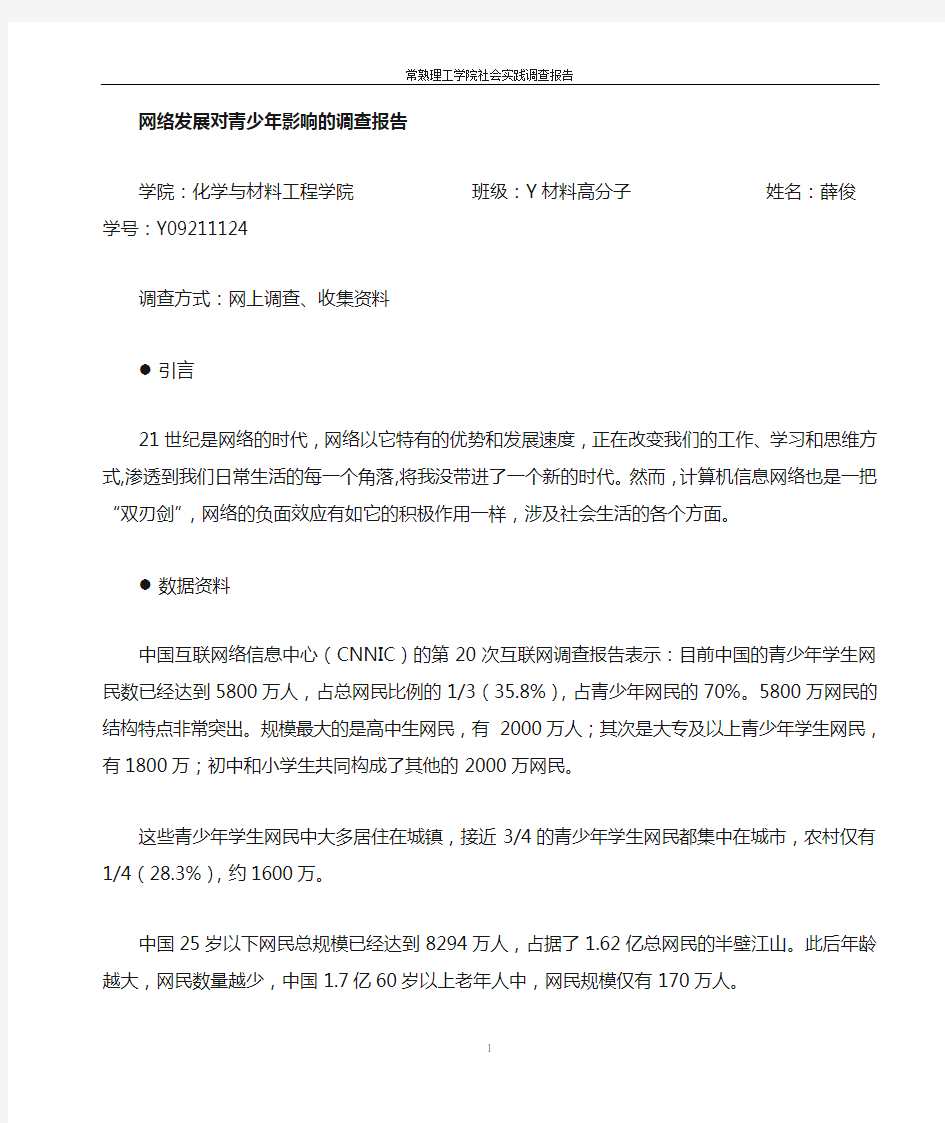 关于网络发展及其对青少年影响的调查报告