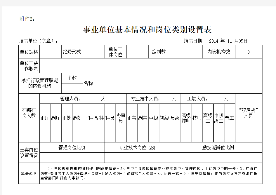 事业单位基本情况和岗位类别设置表