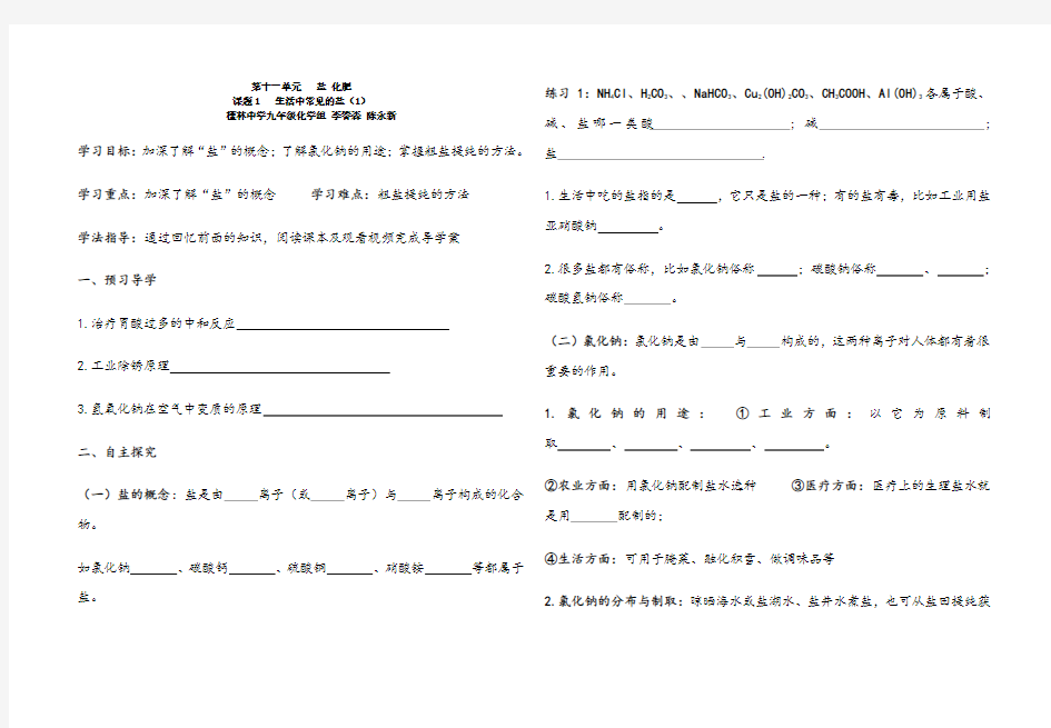 第十一单元盐化肥导学案