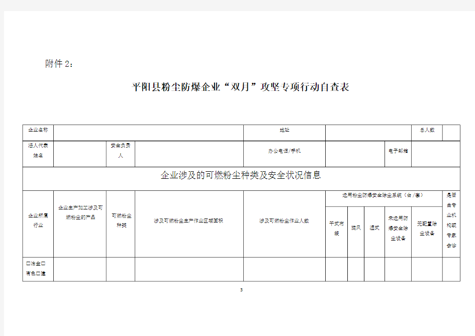 粉尘涉爆企业专项整治表