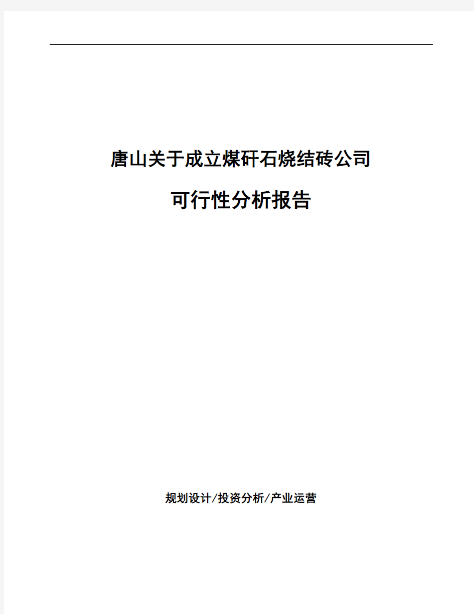 唐山关于成立煤矸石烧结砖公司可行性分析报告