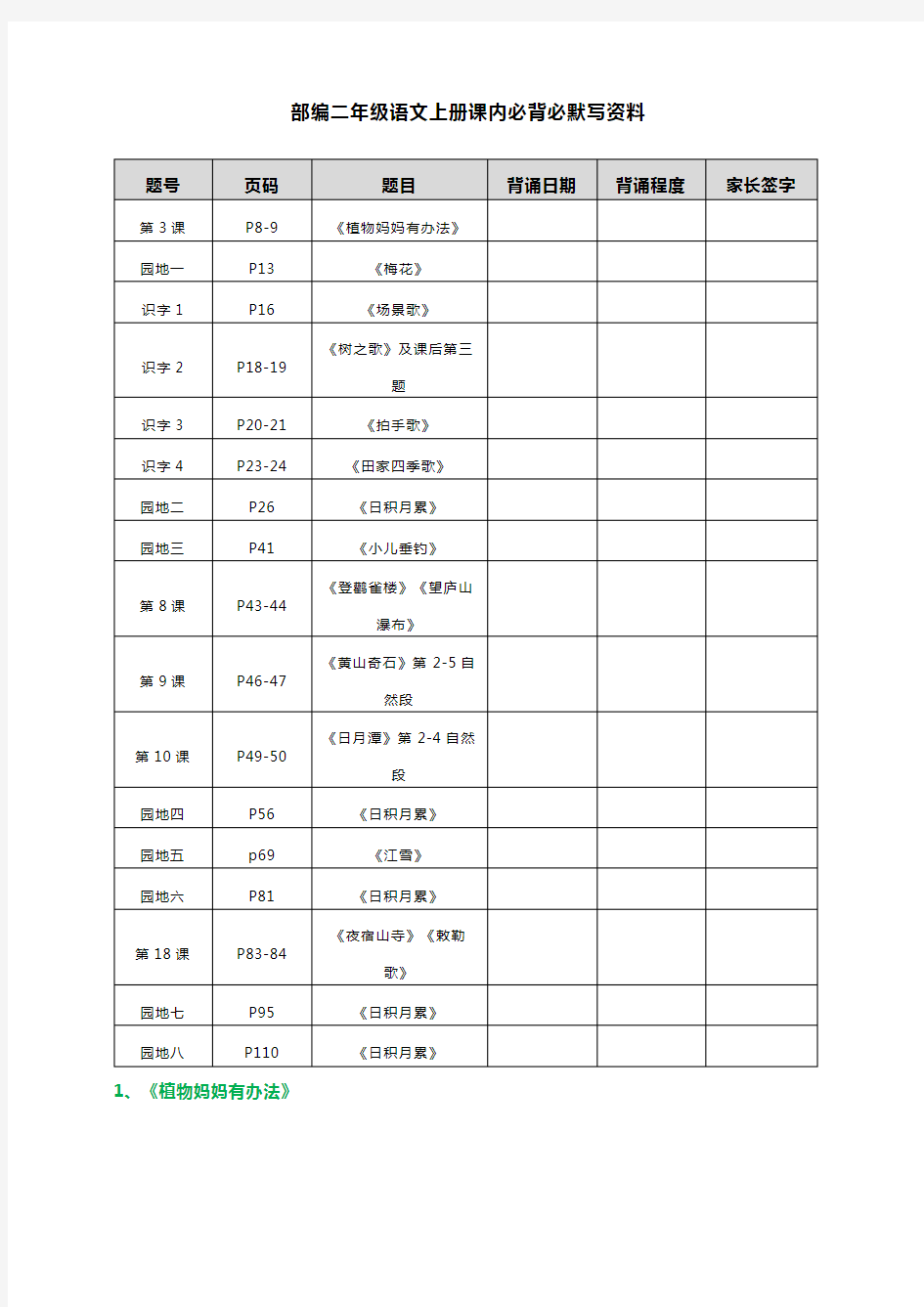 部编版小学二年级语文上册必背课文