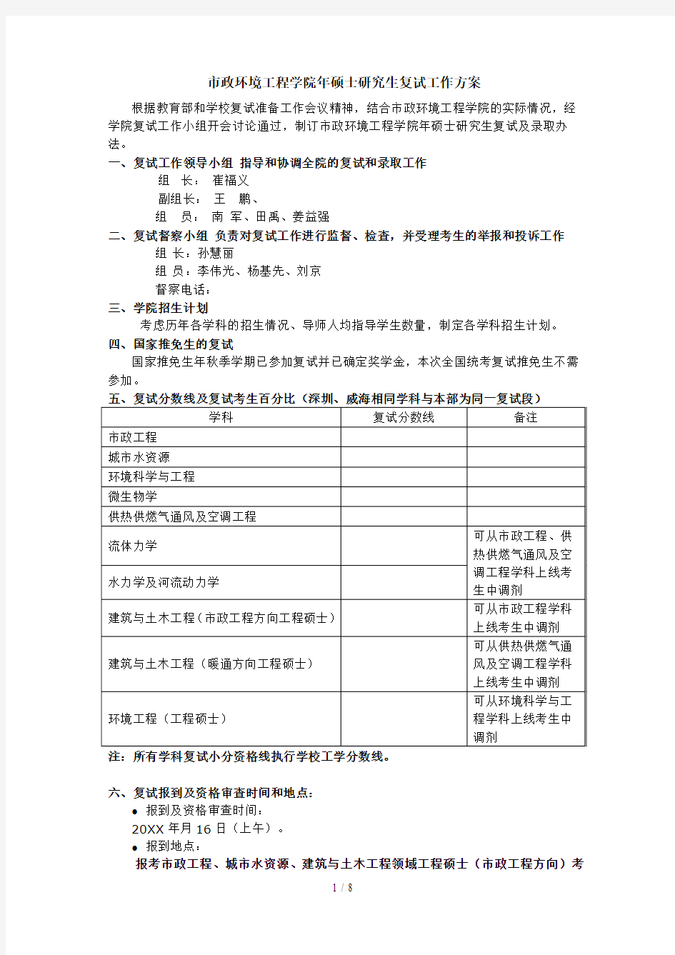 市政环境工程学院年硕士研究生复试工作方案