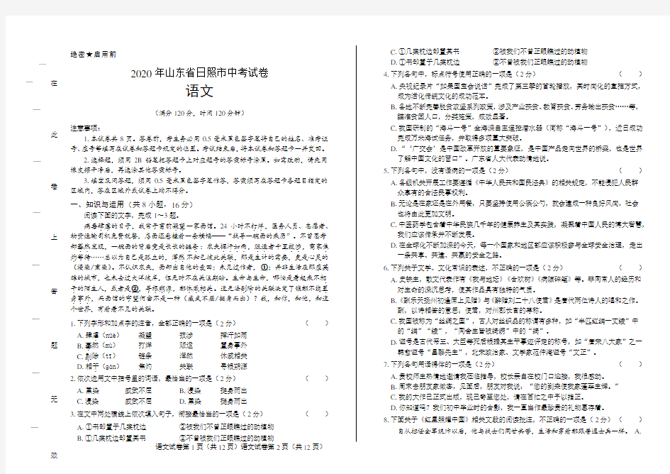 2020年山东省日照中考语文试卷含答案