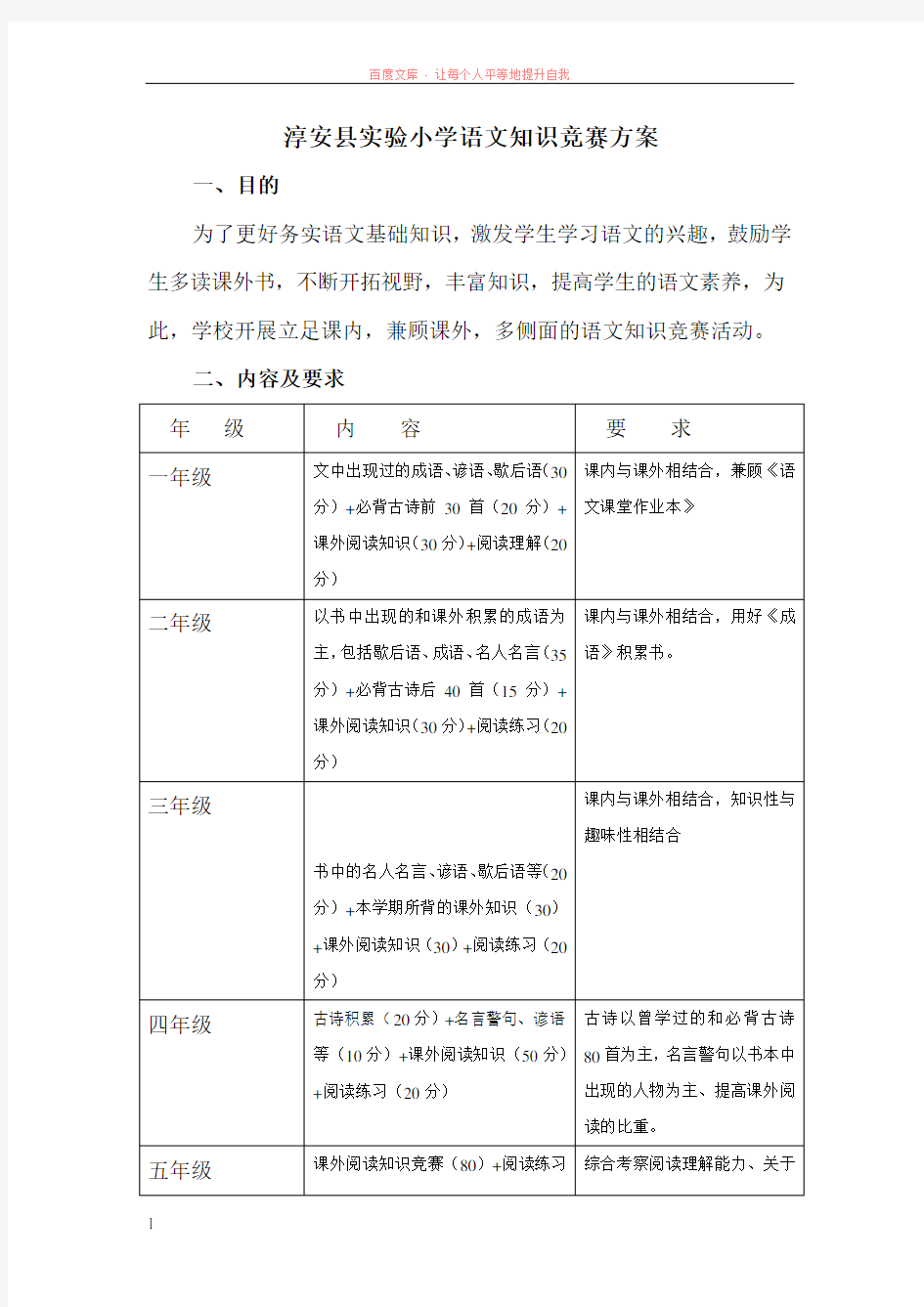 实验小学语文知识竞赛活动方案