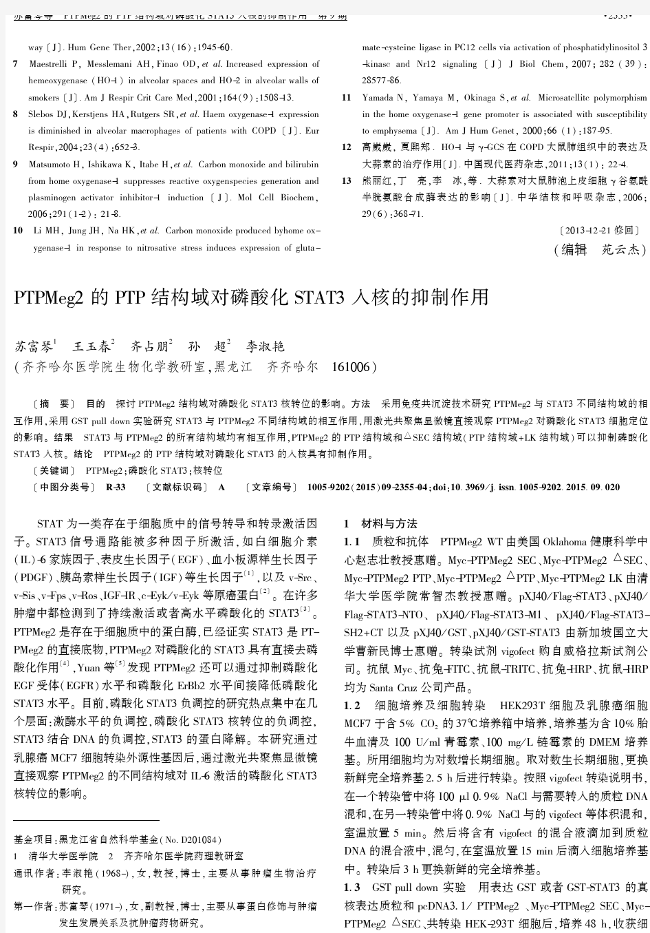 PTPMeg2的PTP结构域对磷酸化STAT3入核的抑制作用