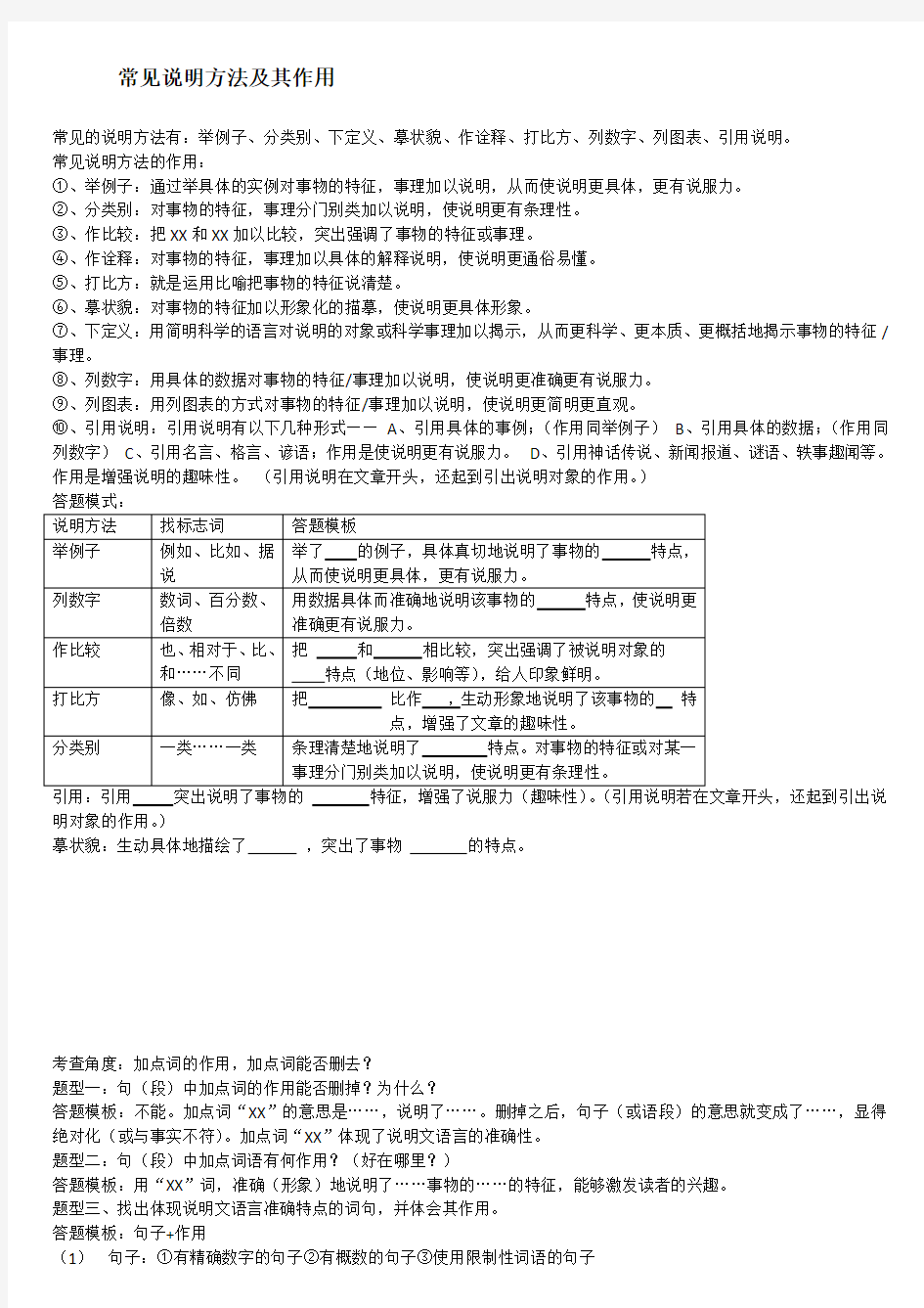 常见说明方法及其作用