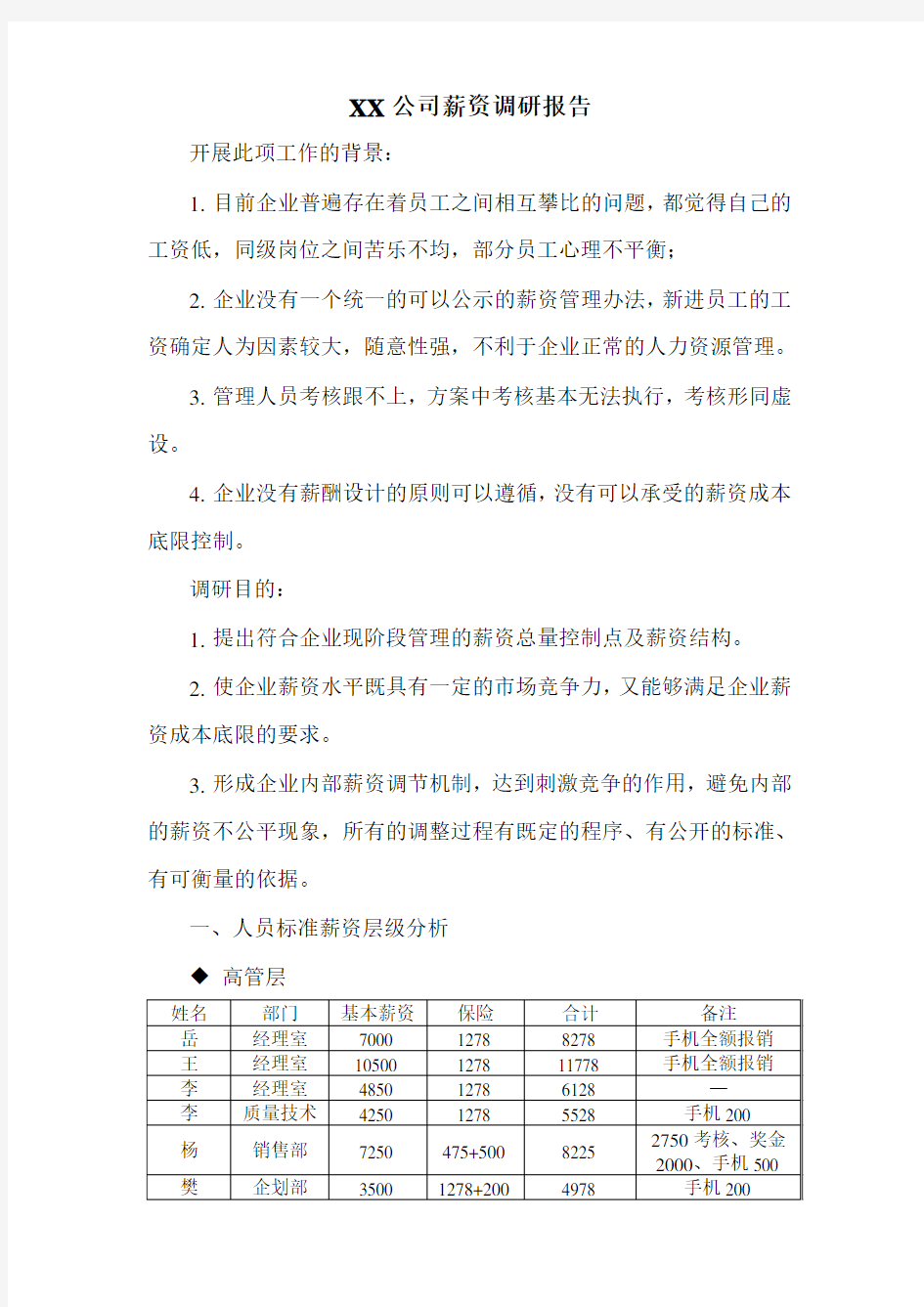 XX公司薪资调研报告