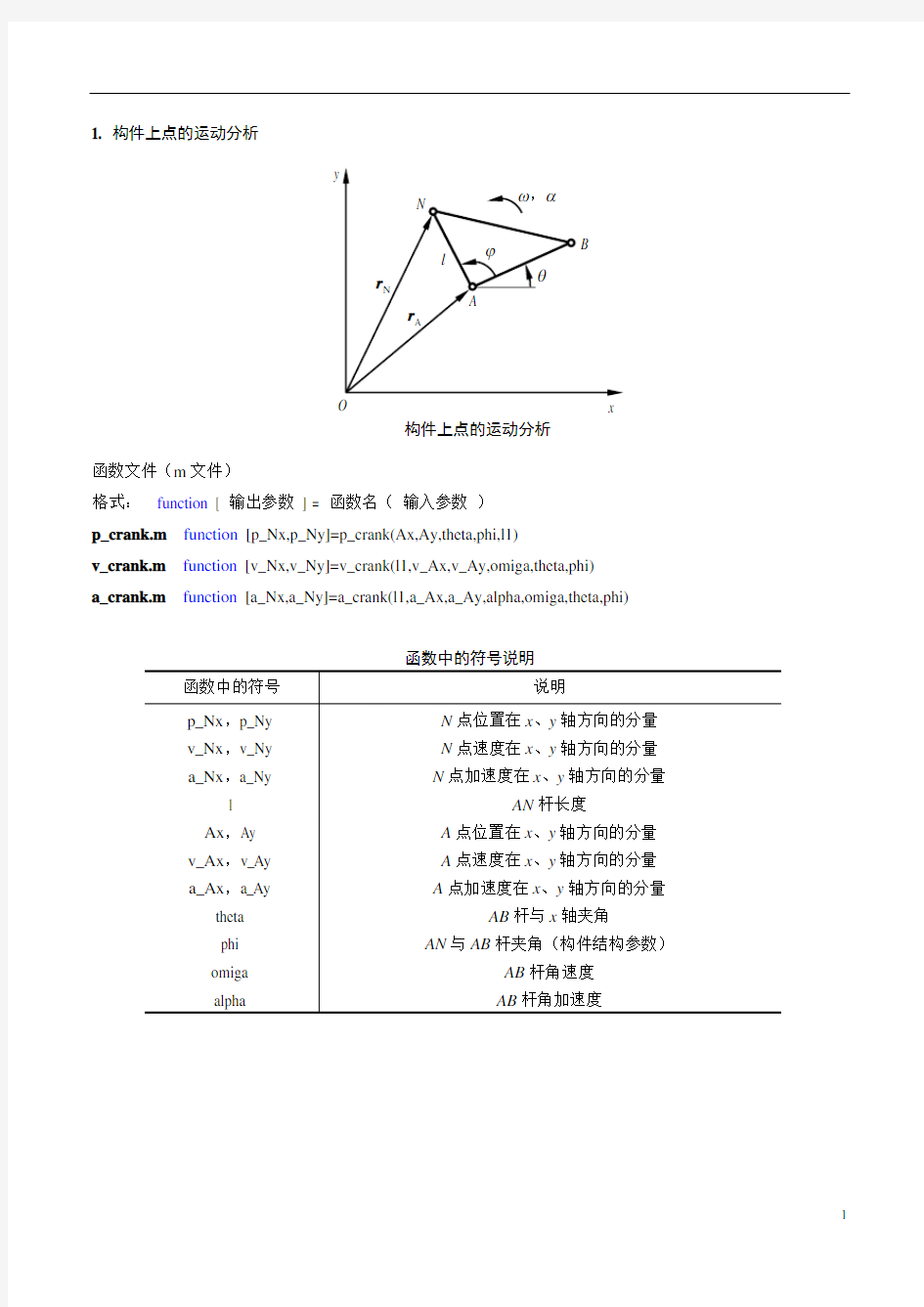 连杆机构运动分析力分析Matlab语言m文件使用说明及算例(新)