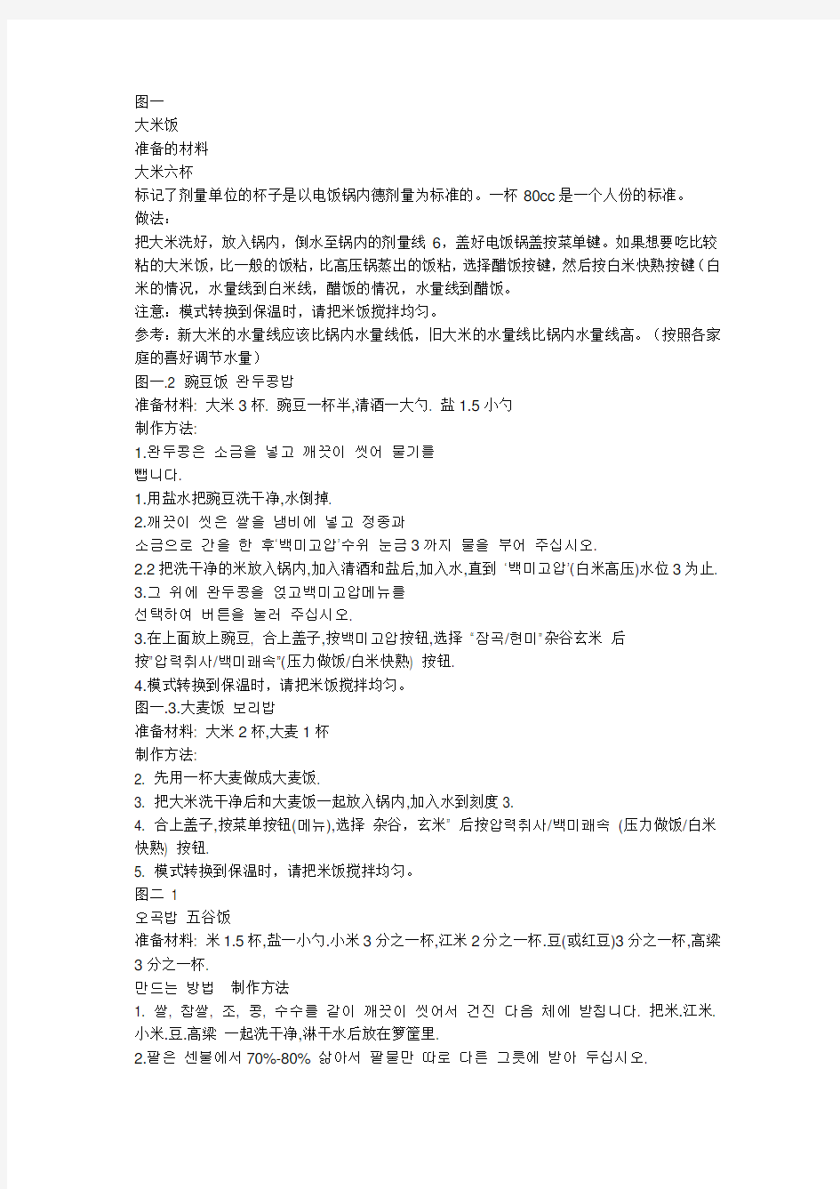 韩国原装cuckoo电饭煲 中文版说明书