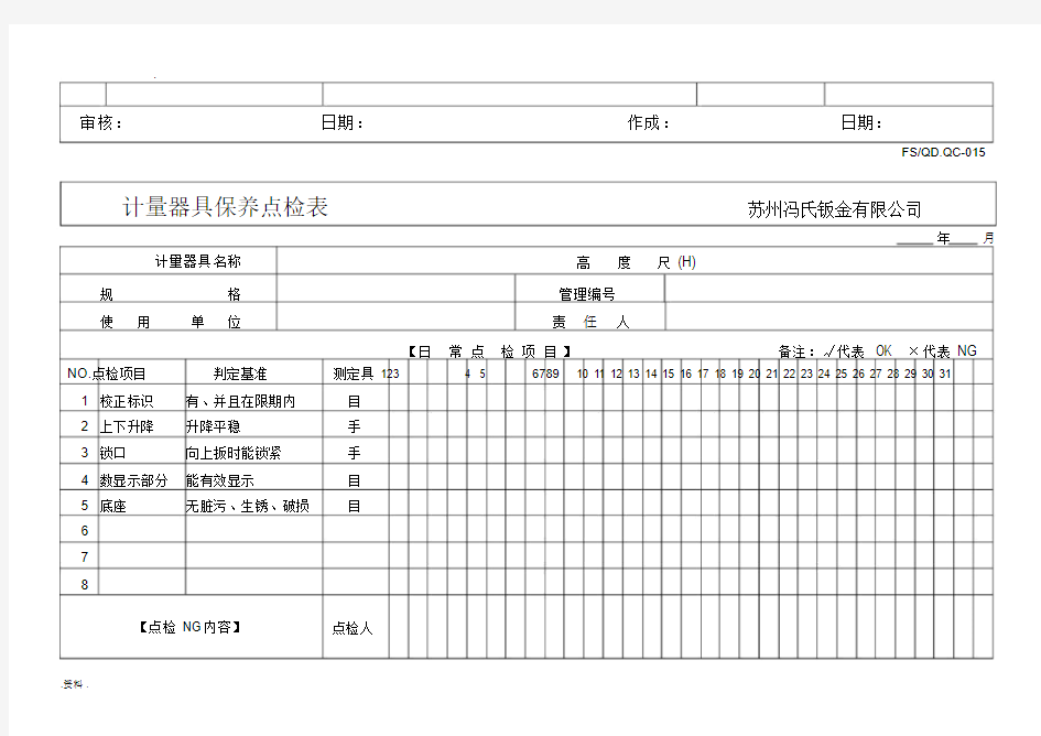 计量器具保养点检表