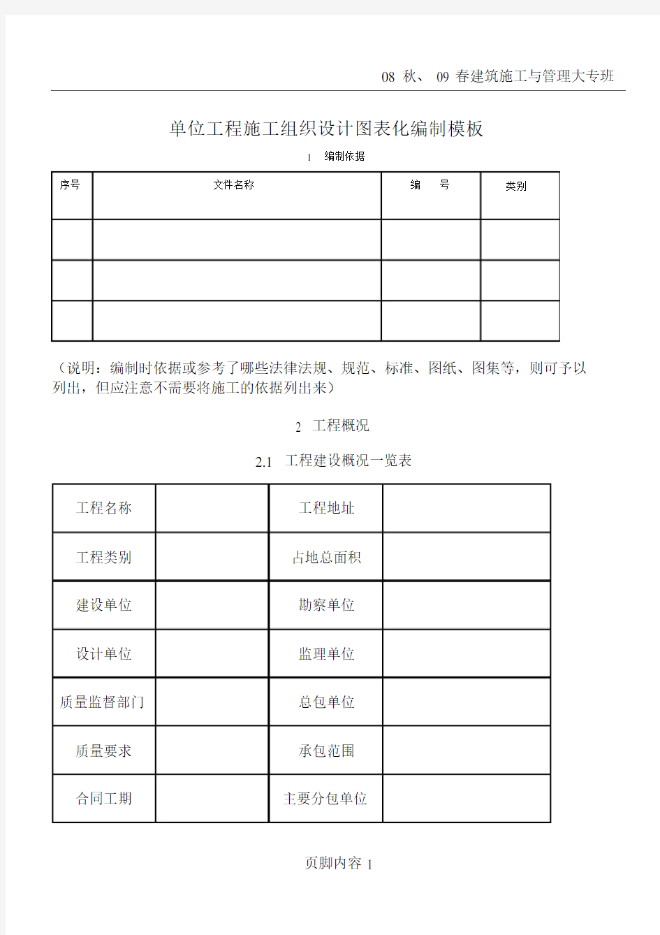 单位工程施工组织设计图表化编制模板..doc