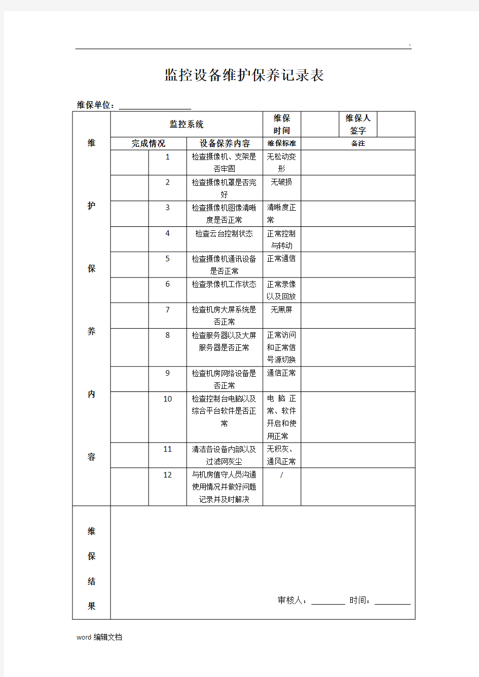 监控维保记录表最新