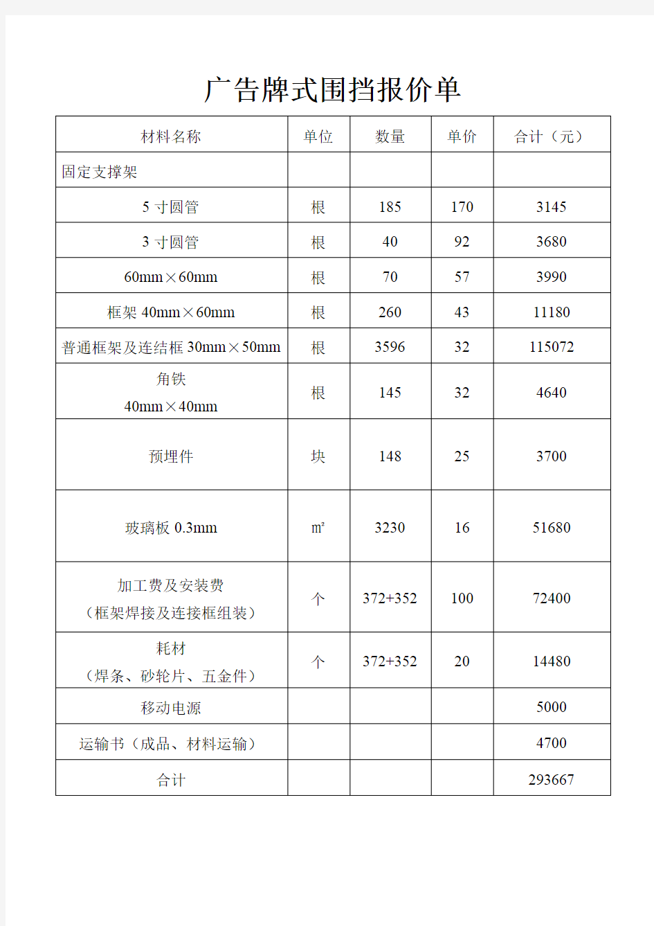 广告牌式围挡报价单123