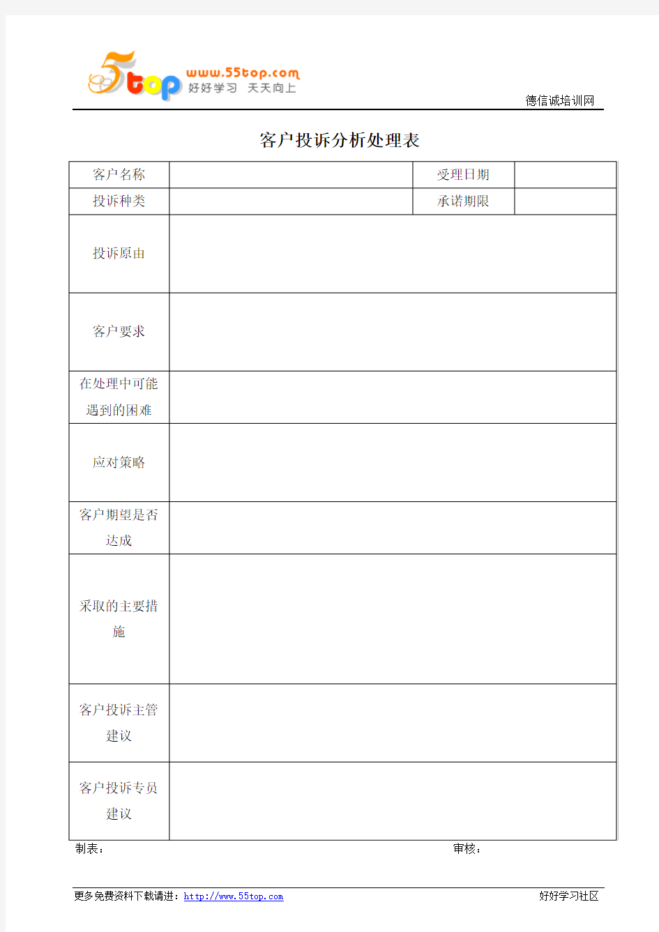 客户投诉分析处理表