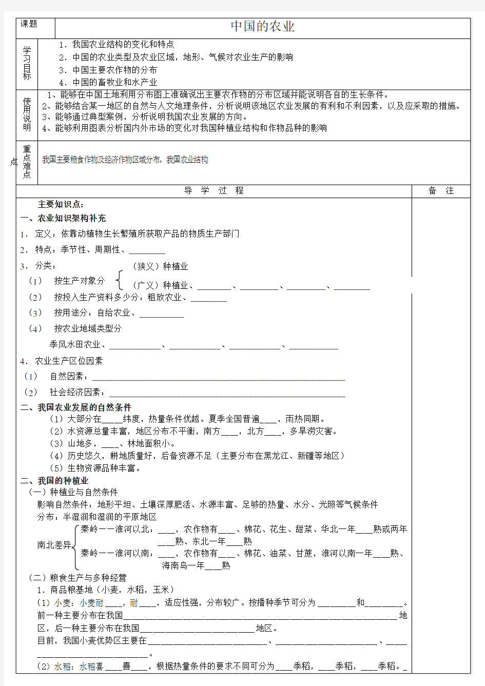 中国农业导学案含答案