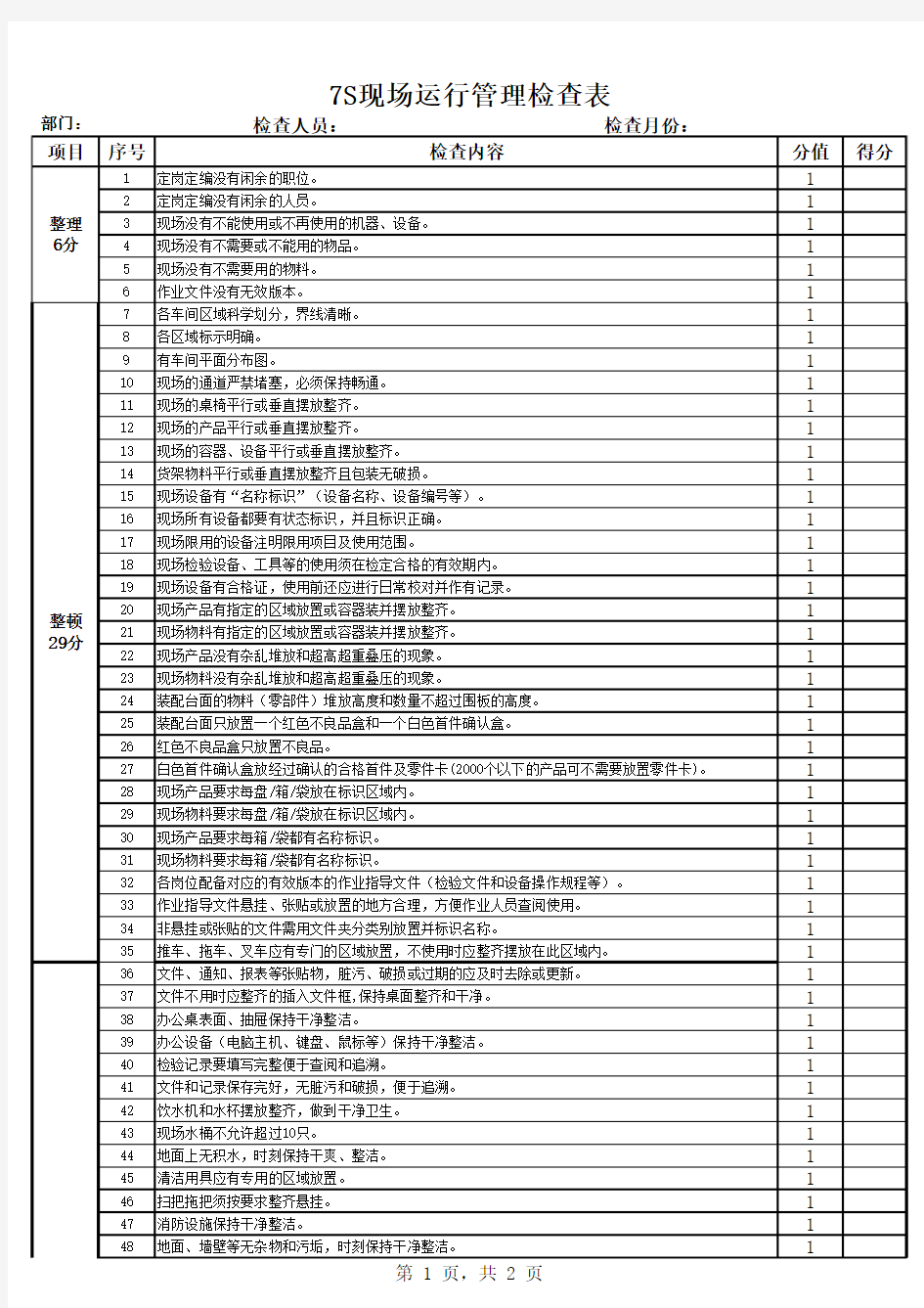 7S检查表