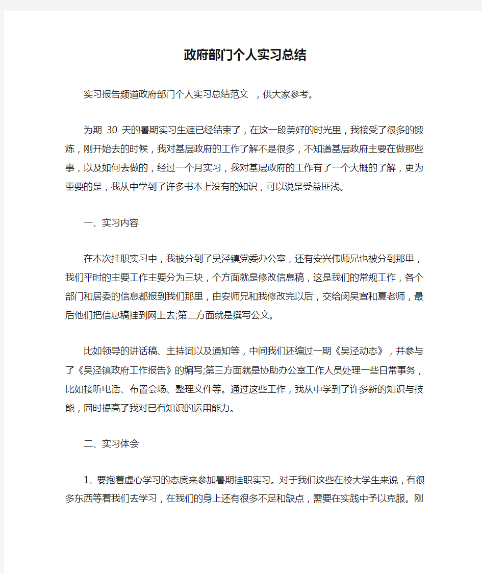 政府部门个人实习总结