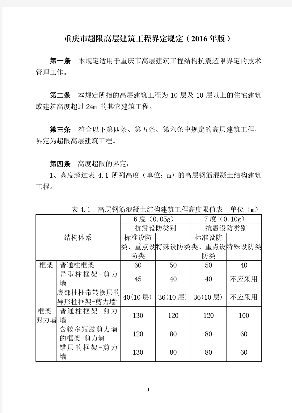 重庆市超限高层建筑工程界定规定 