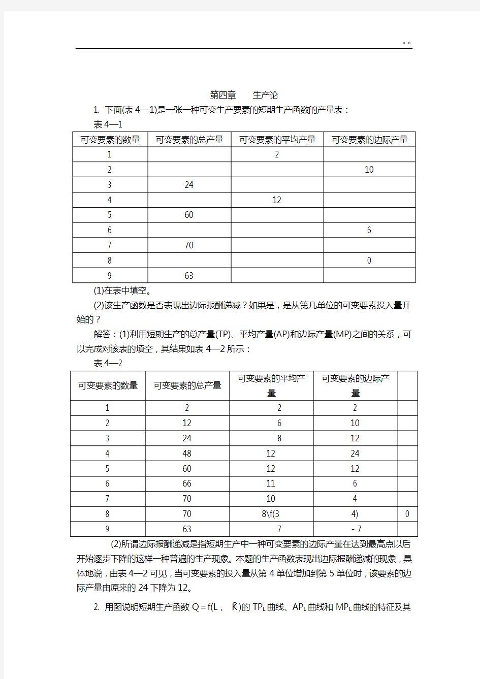 微观经济学答案解析第四章生产论