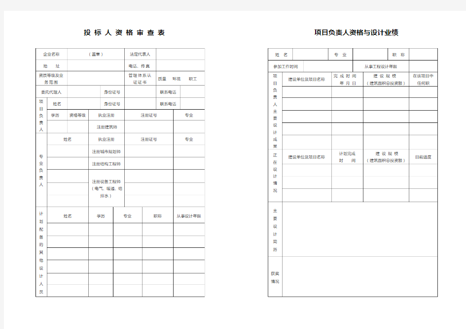 投标人资格审查表