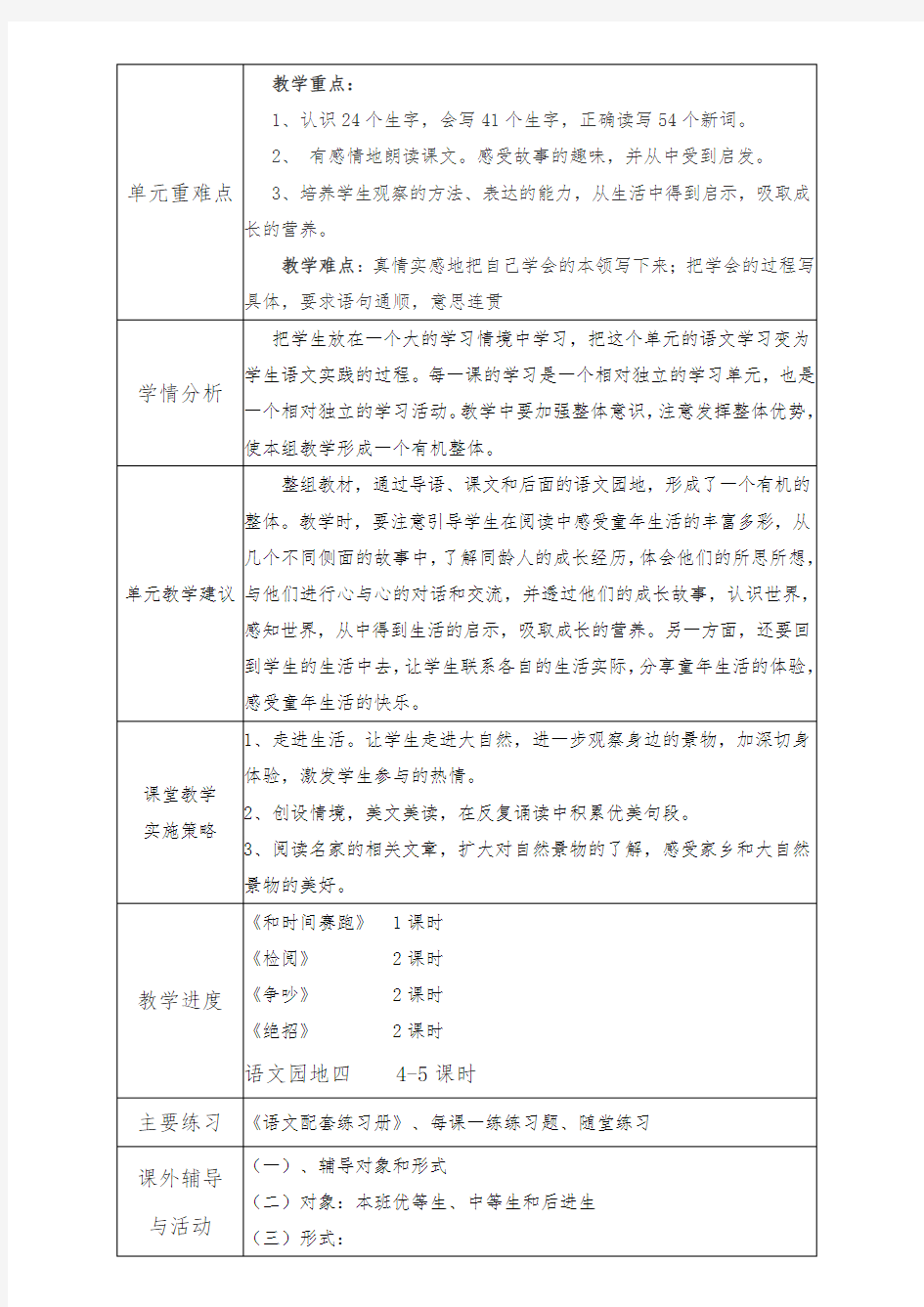 小学三年级语文(下册)第四单元集体备课活动记录文本