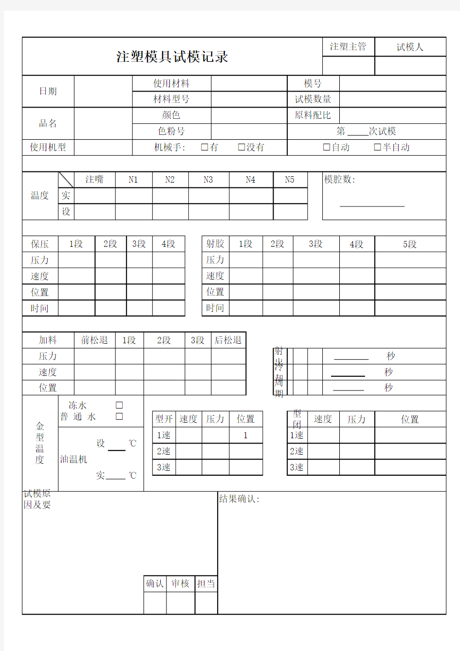 注塑模具试模记录范例