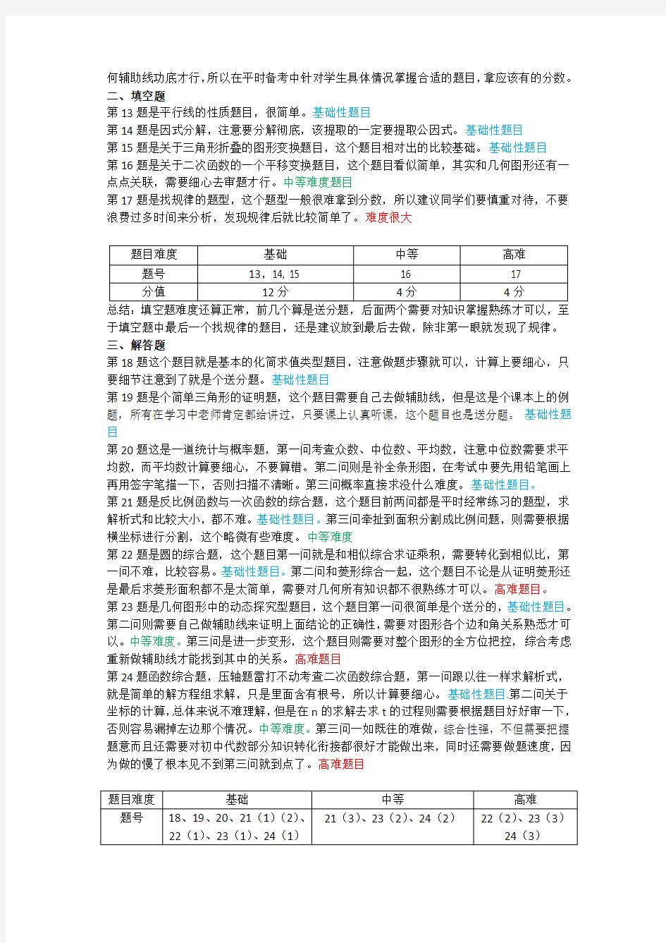 (完整word版)2018年淄博中考数学试卷分析